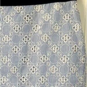 Ann Taylor Womens Blue Seersucker Eyelet Pencil Skirt Elastic Waist Lined Size 8